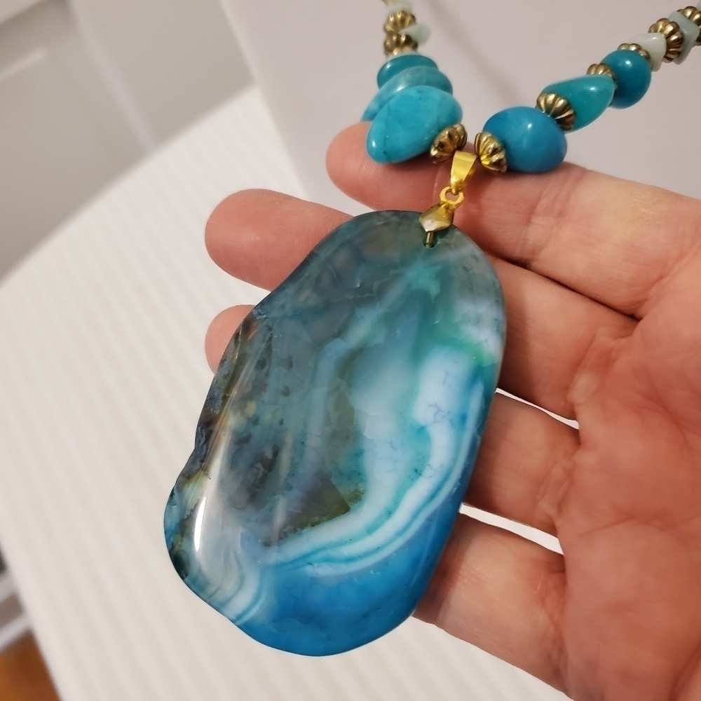 Fashion Jewelry necklace blue/gold - Picture 3 of 5